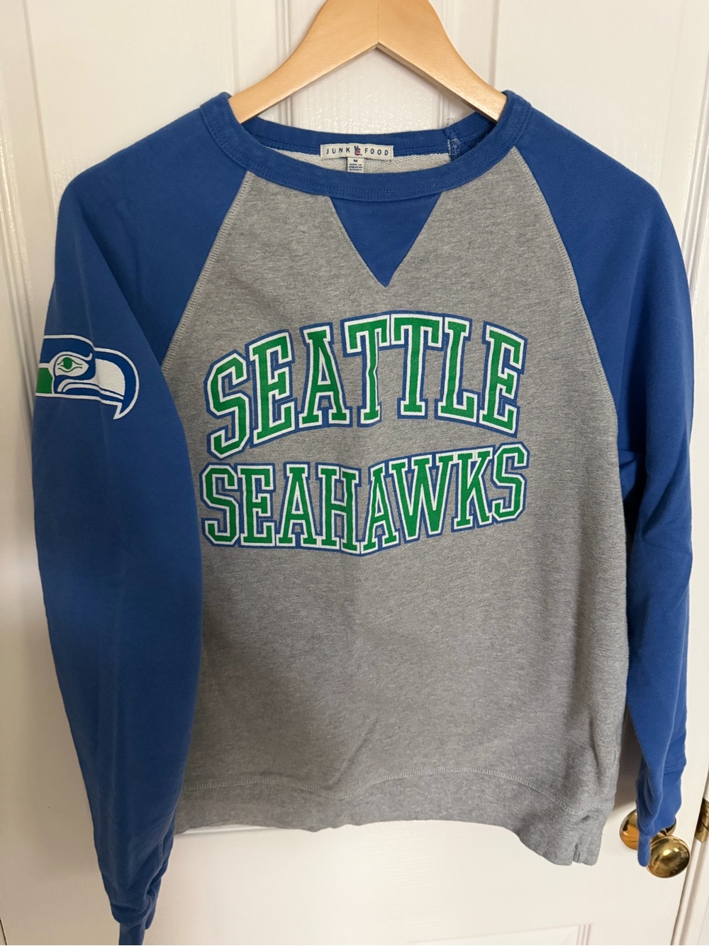 Seattle Seahawks Raglan Crewneck Sweatshirt - Gray & Blue